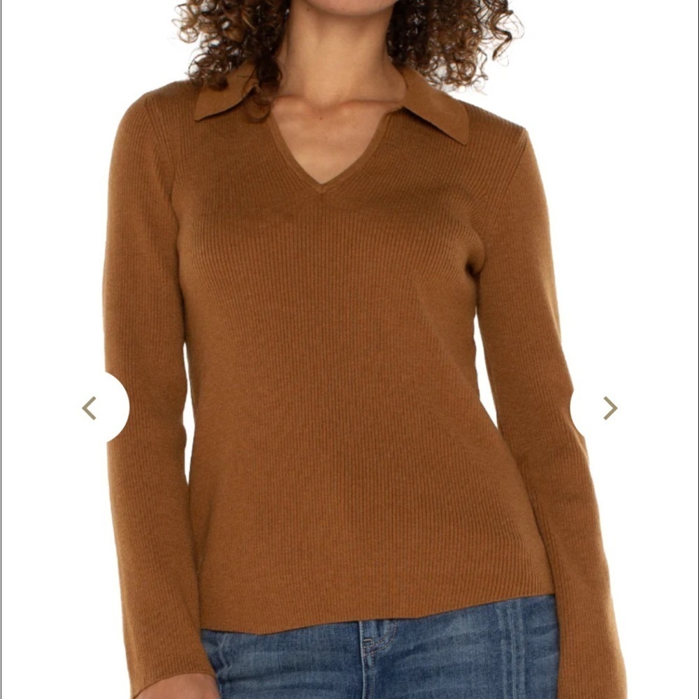 Liverpool Collared V-neck Ribbed Sweater